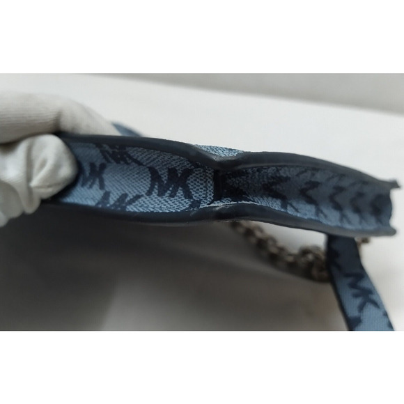 Michael Kors Blue Denim MK Logo Silver Chain Pull Women's Waist Pack Bell Bag - Picture 11 of 16